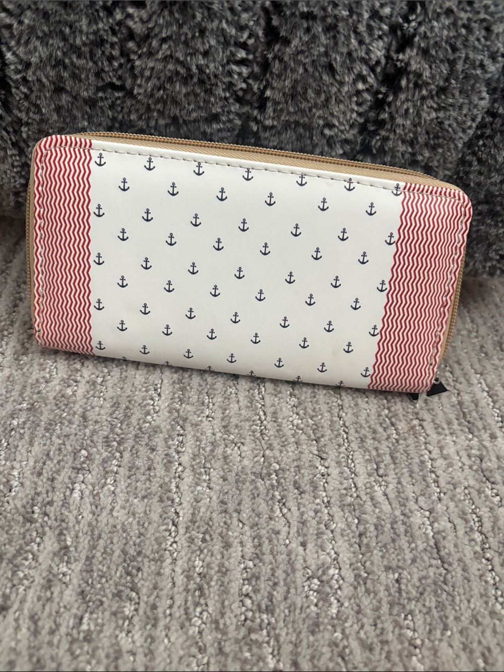 Nautical Anchor Print Zip Wallet in White and Coral